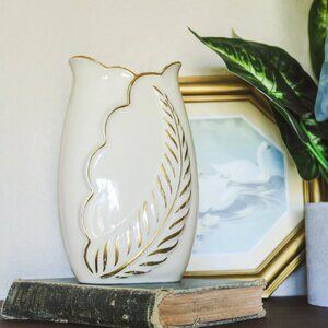 Vintage Cream and Gold Flower Vase